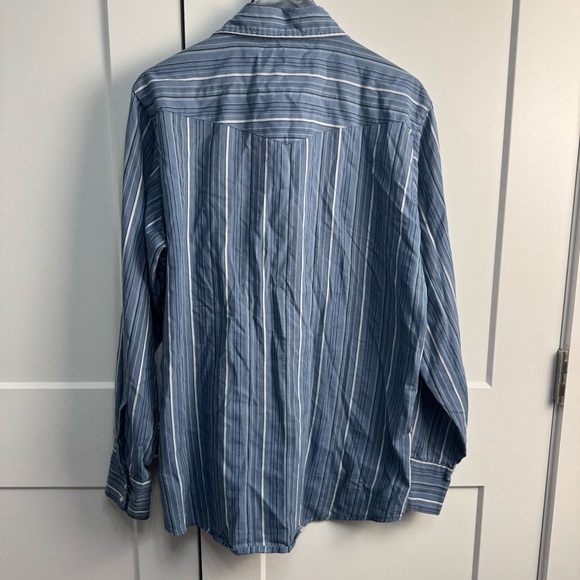 Bit & Bridle Blue Striped Long Sleeve Western Pearl Snap Button Down Shirt Large - Picture 6 of 6